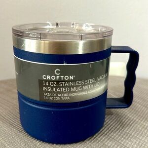 Crofton Blue Double Wall Stainless Steel Travel Mug Cup 14 oz with Lid New